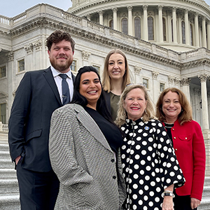 Brett Hallagan, Maleena Patel, Lindsay McQuinn, Becky Weber, and Jennifer Schmidt on the steps of the capital