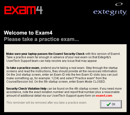 Exam 4 Instructions - welcome screen