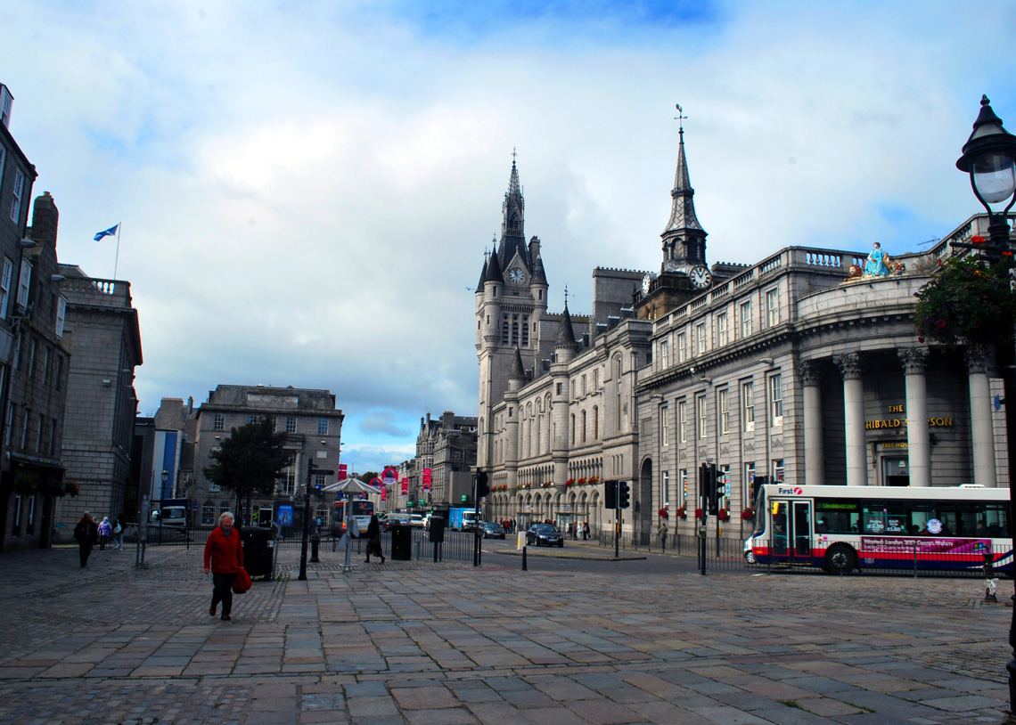 A town square in Aberdeen, Scotland