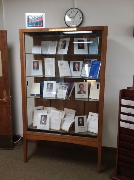 The faculty publications display case 