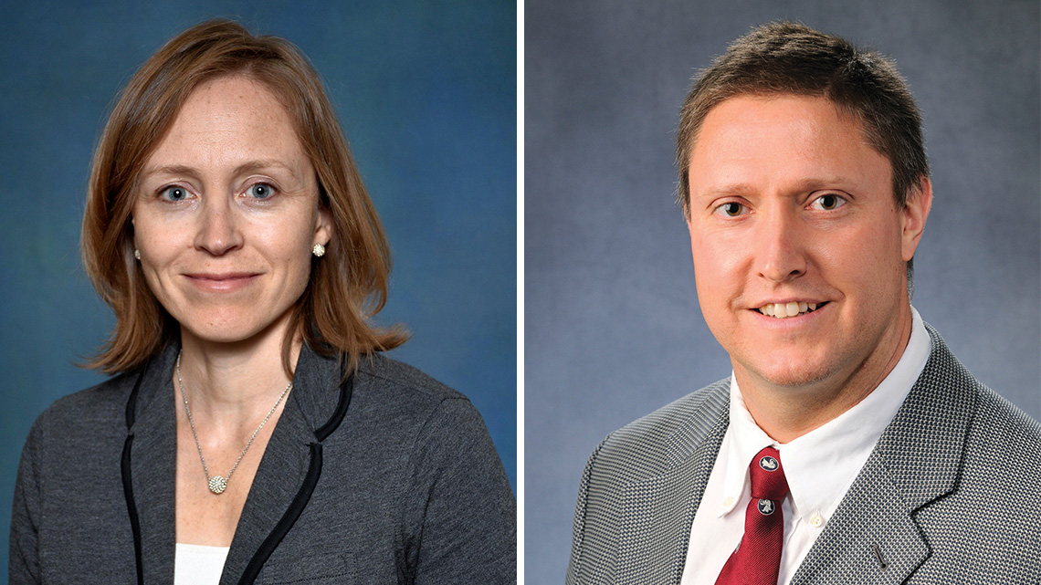 Uma Outka, left, and Andrew Torrance, right